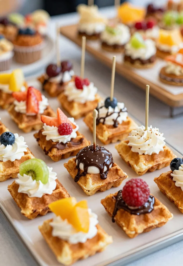 17 Waffle Bar Ideas for a Fun Brunch Party Theme - 14. Mini Waffle Bites 1