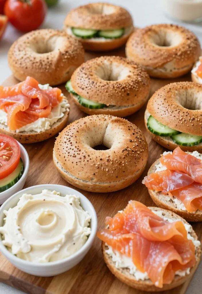 18 Breakfast Buffet Brunch Party Ideas for Feeding a Crowd - 14. Whole Wheat Bagels with Spreads 1