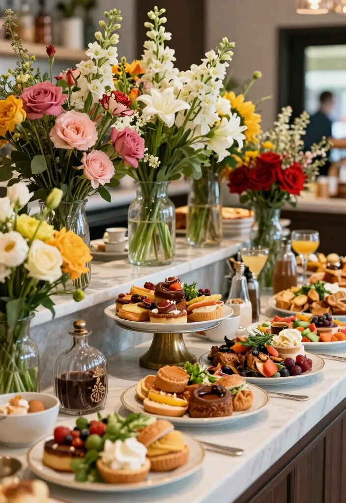 18 Brunch Bar Food Ideas for Easy Self-Serve Hosting - 18. Decorate with Fresh Flowers 1