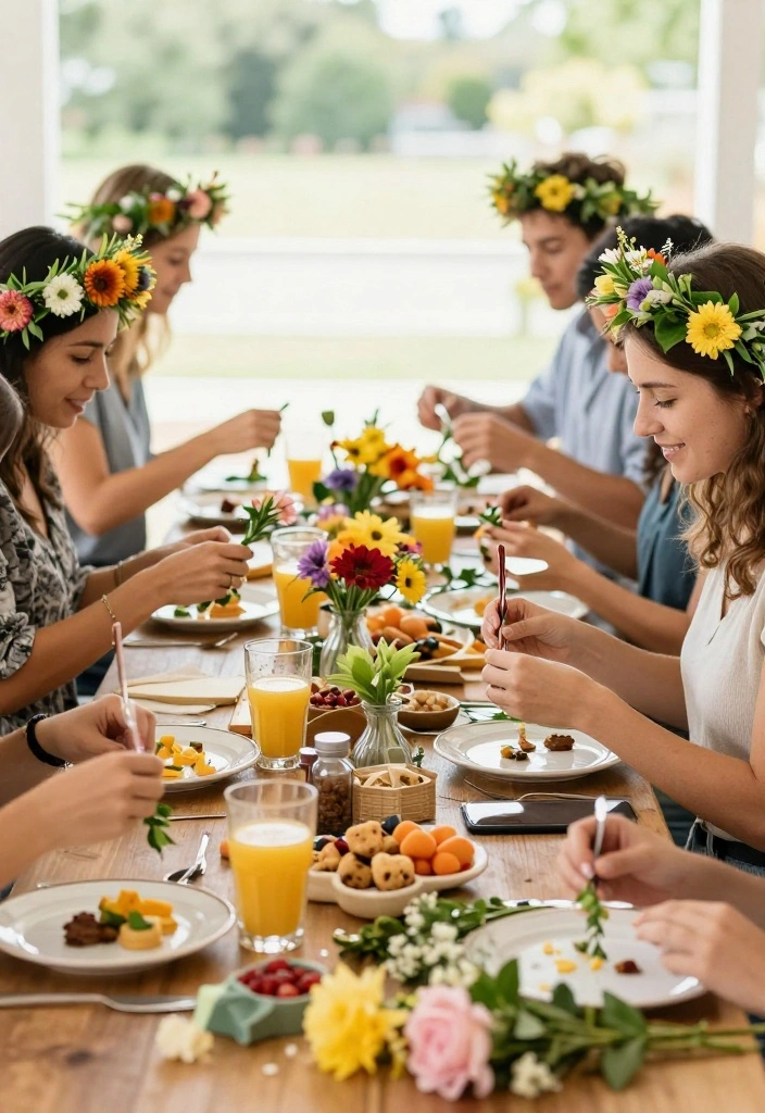 18 Brunch Table Decoration Ideas for a Picture-Perfect Setup - 16. DIY Flower Crowns 1