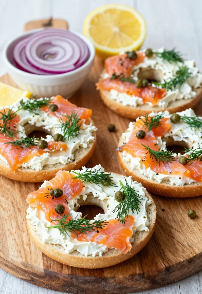 20 Brunch Ideas for a Crowd That Are Easy to Prepare - 12. Smoked Salmon Bagels 1