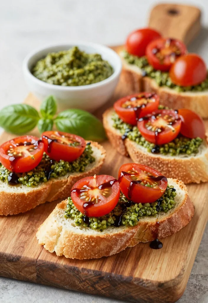 20 Brunch Ideas for a Crowd That Are Easy to Prepare - 7. Pesto and Tomato Bruschetta 1