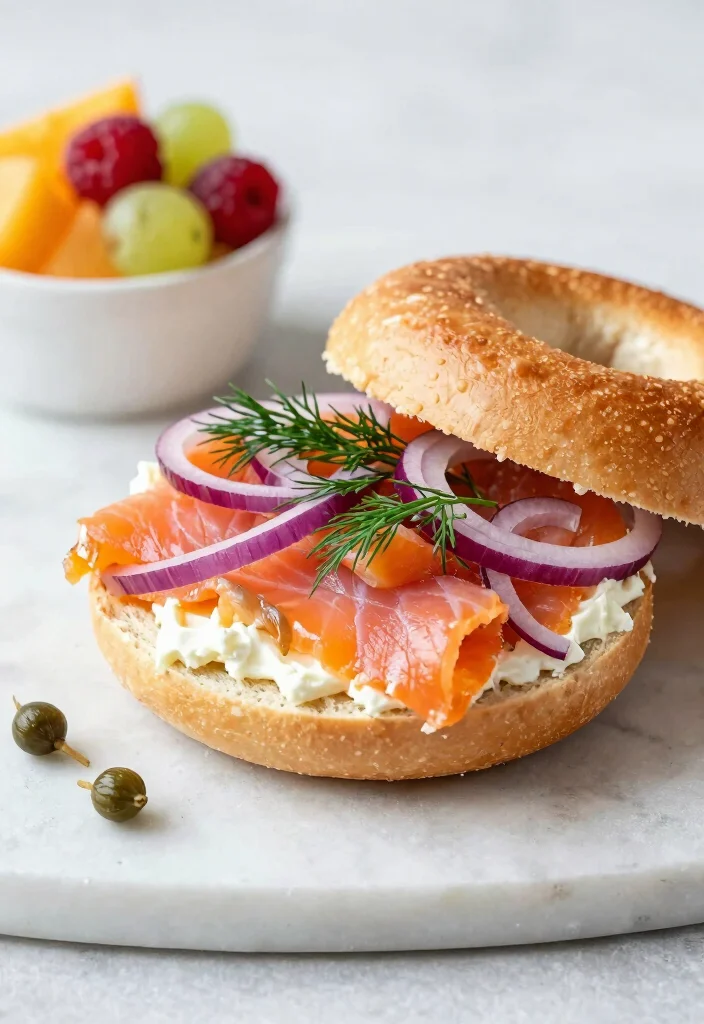 20 Easy Brunch Food Ideas for Busy Mornings - 11. Smoked Salmon and Cream Cheese Bagel 1