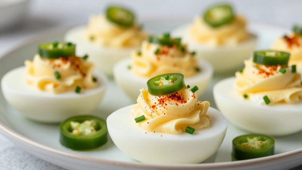 Jalapeno Popper Deviled Eggs Creamy and Spicy - Step 7: Garnish Eggs 1
